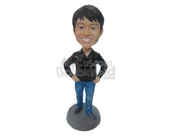 Custom Bobblehead Jazzy Guy With A Big Smile And Hands On His Waist - Leisure & Casual Casual Males Personalized Bobblehead & Cake Topper Custom Bobblehead Jazzy Guy With A Big Smile And Hands On His Waist - Leisure & Casual Casual Males Personalized Bobblehead & Cake Topper